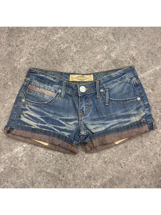 Pants - Vintage Y2K Low Rise Denim Micro Shorts #52 Embroidered